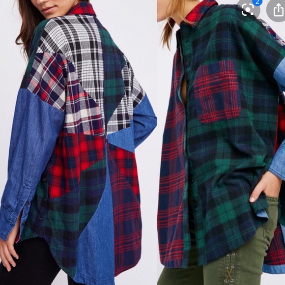 FREE PEOPLE oversized flannel top “rainbow rays” - Picture 1 of 5
